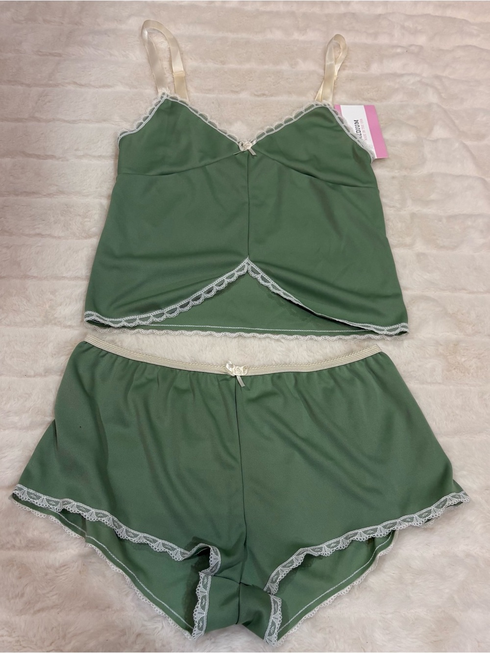 Women's Green Lace-Trim Cami & Short Sleep Set handmade
